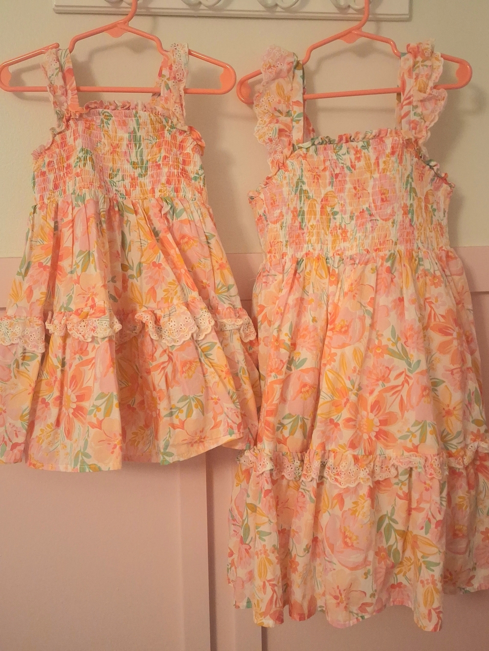 Girls Floral Sundresses - Peach Pink 8 and 2T
